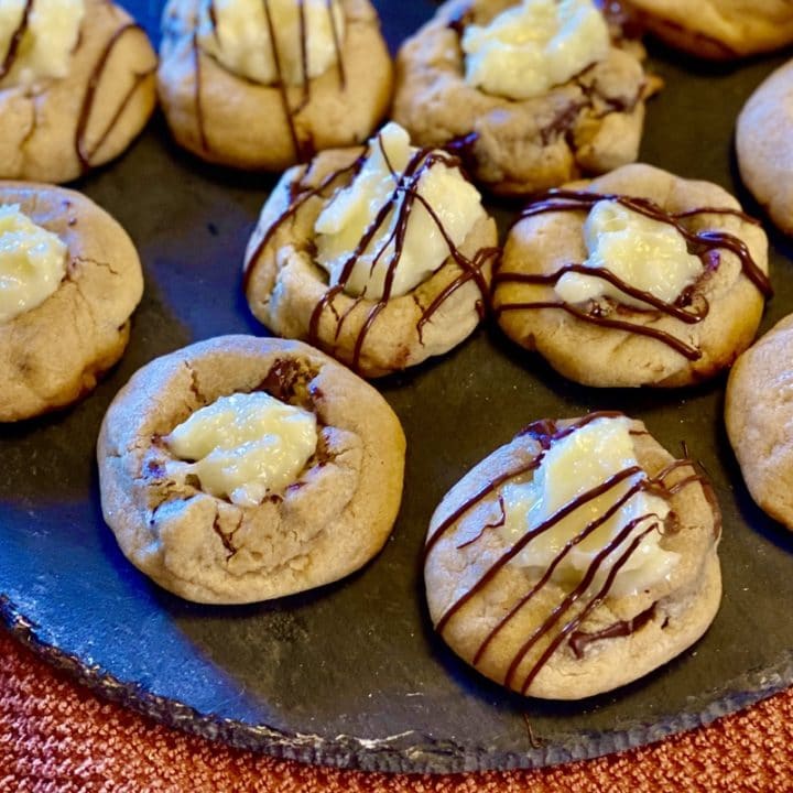 Chocolate Chip Thumbprint Cookies with Cheesecake Filling
